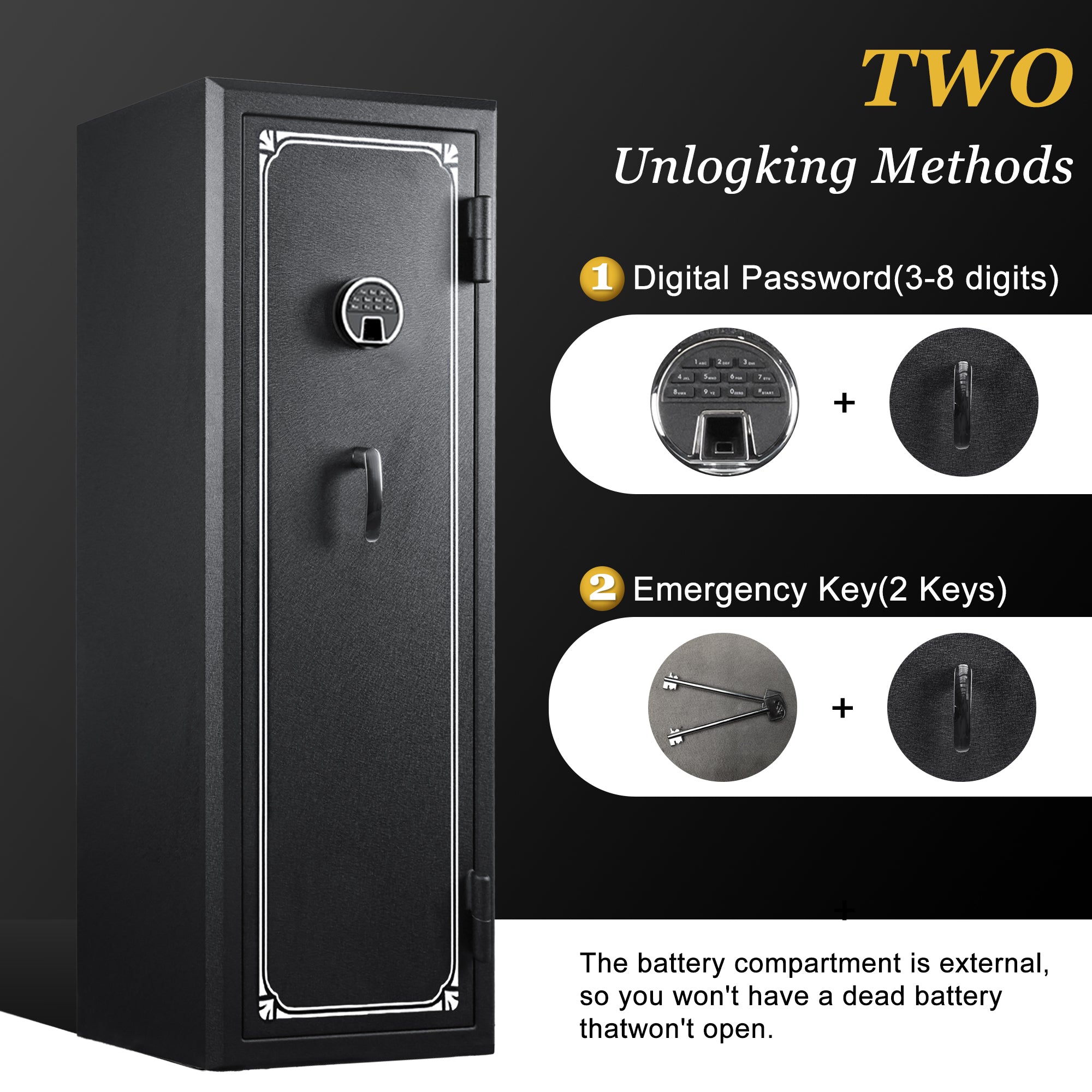 14 Gun Fireproof Rifle Safe with Biometric Fingerprint Lock and Charging Ports