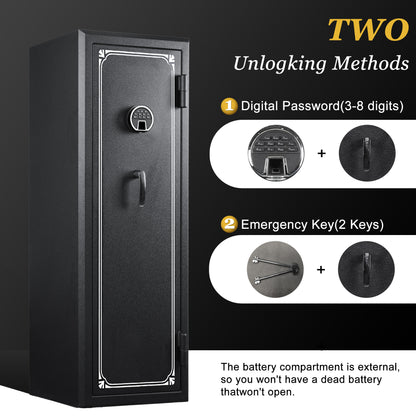 14 Gun Fireproof Rifle Safe with Biometric Fingerprint Lock and Charging Ports
