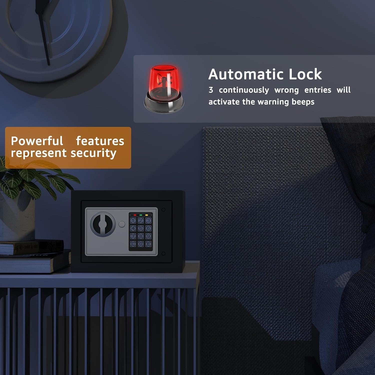 0.24Cu Ft Compact Digital Home Safe with Keypad & Alarm, Steel Lock Box