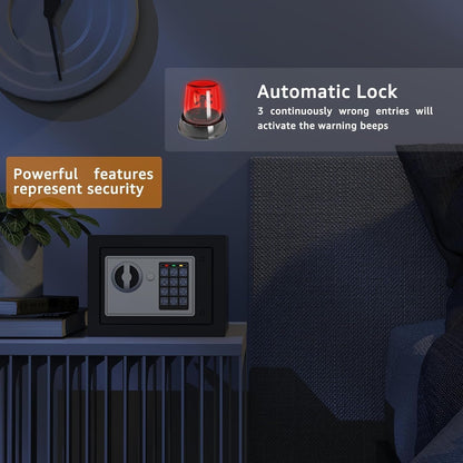 0.24Cu Ft Compact Digital Home Safe with Keypad & Alarm, Steel Lock Box