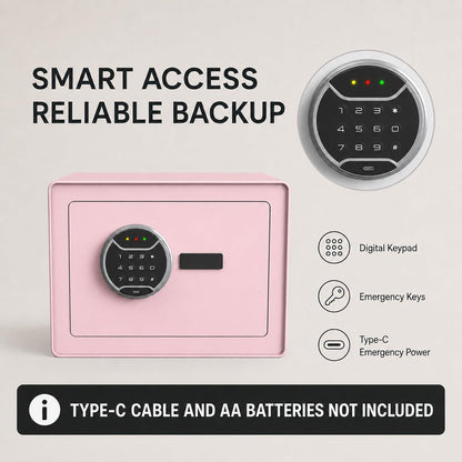 VALINIRT Biometric Home Safe with Fingerprint Keypad, Anti-Pry Design & Alarm, Pink