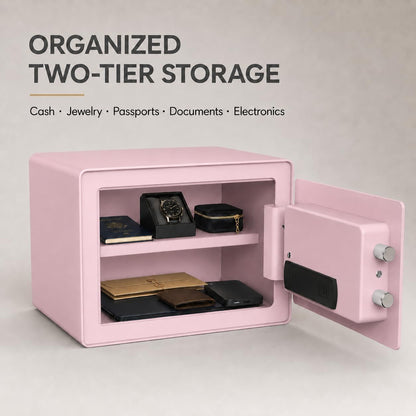 VALINIRT Biometric Home Safe with Fingerprint Keypad, Anti-Pry Design & Alarm, Pink