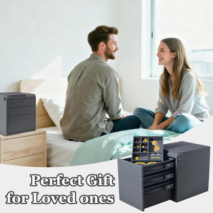 3 Drawers Smart Jewelry Safe Box with Bluetooth, Fingerprint Lock & Auto Open
