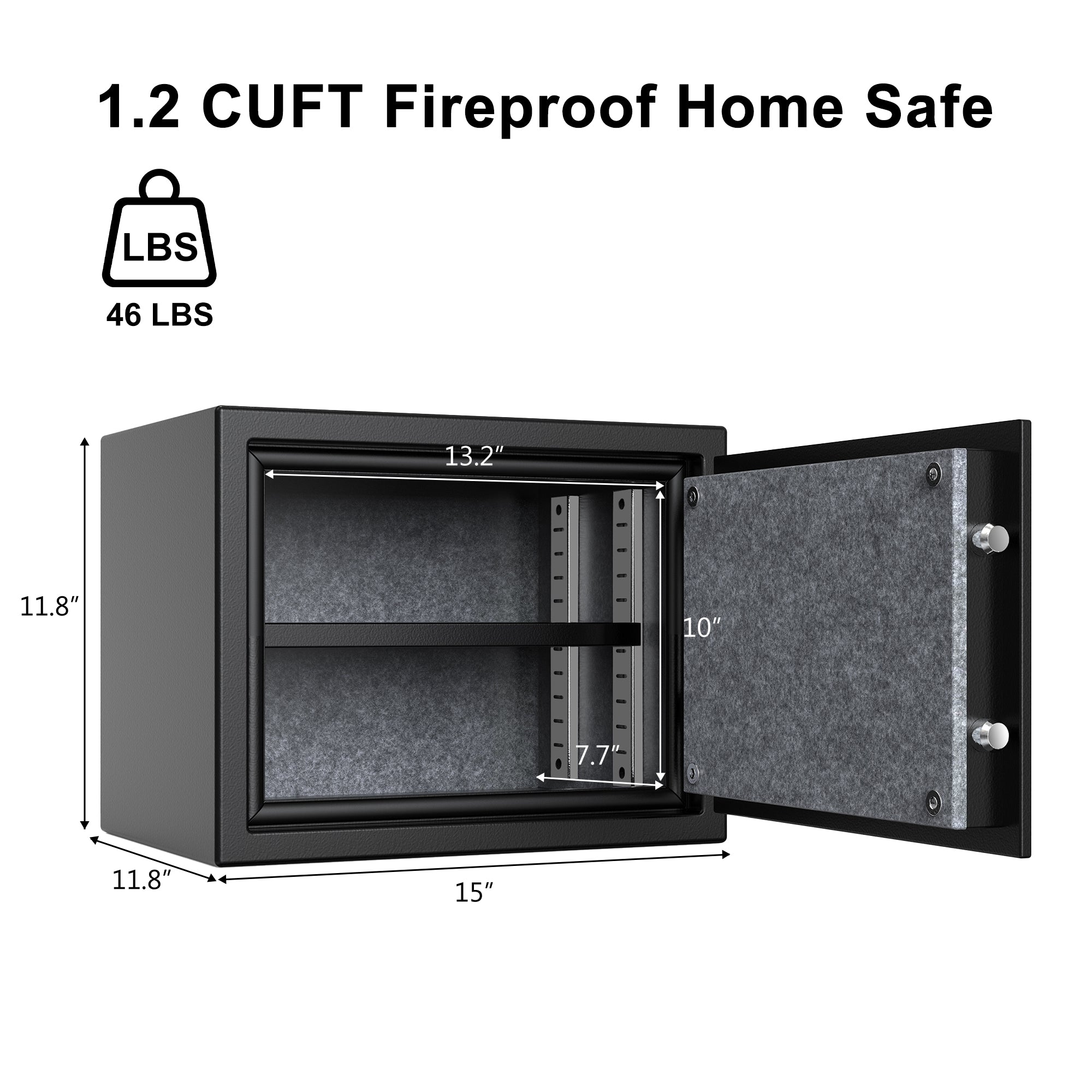 1.3 Cu Ft Fireproof Home Safe with Keypad Lock Alarm Heavy Steel