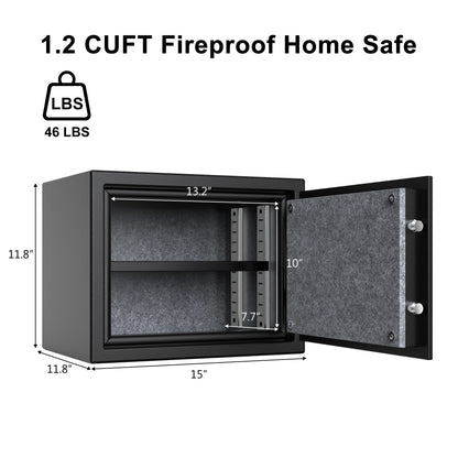 1.3 Cu Ft Fireproof Home Safe with Keypad Lock Alarm Heavy Steel
