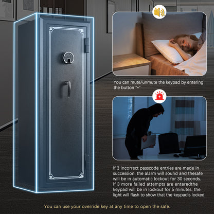 14 Gun Fireproof Rifle Safe with Biometric Fingerprint Lock and Charging Ports