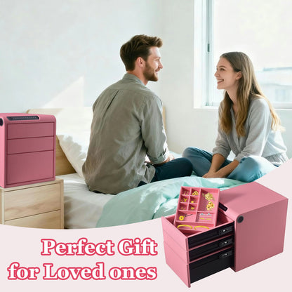 3 Drawers Smart Jewelry Safe Box with Bluetooth, Fingerprint Lock & Auto Open