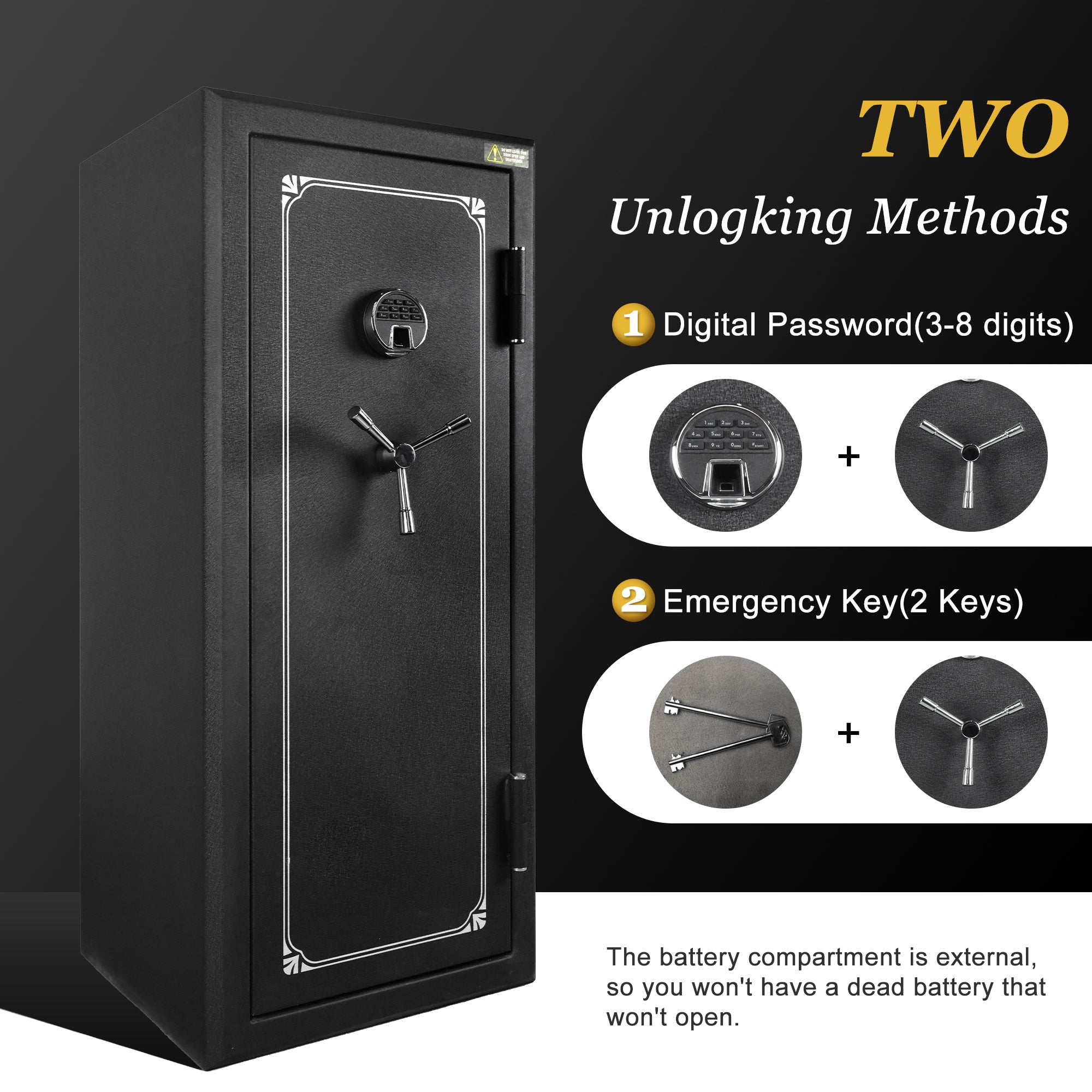 24 Gun Fireproof Safe with Biometric Fingerprint No-Assembly-Required