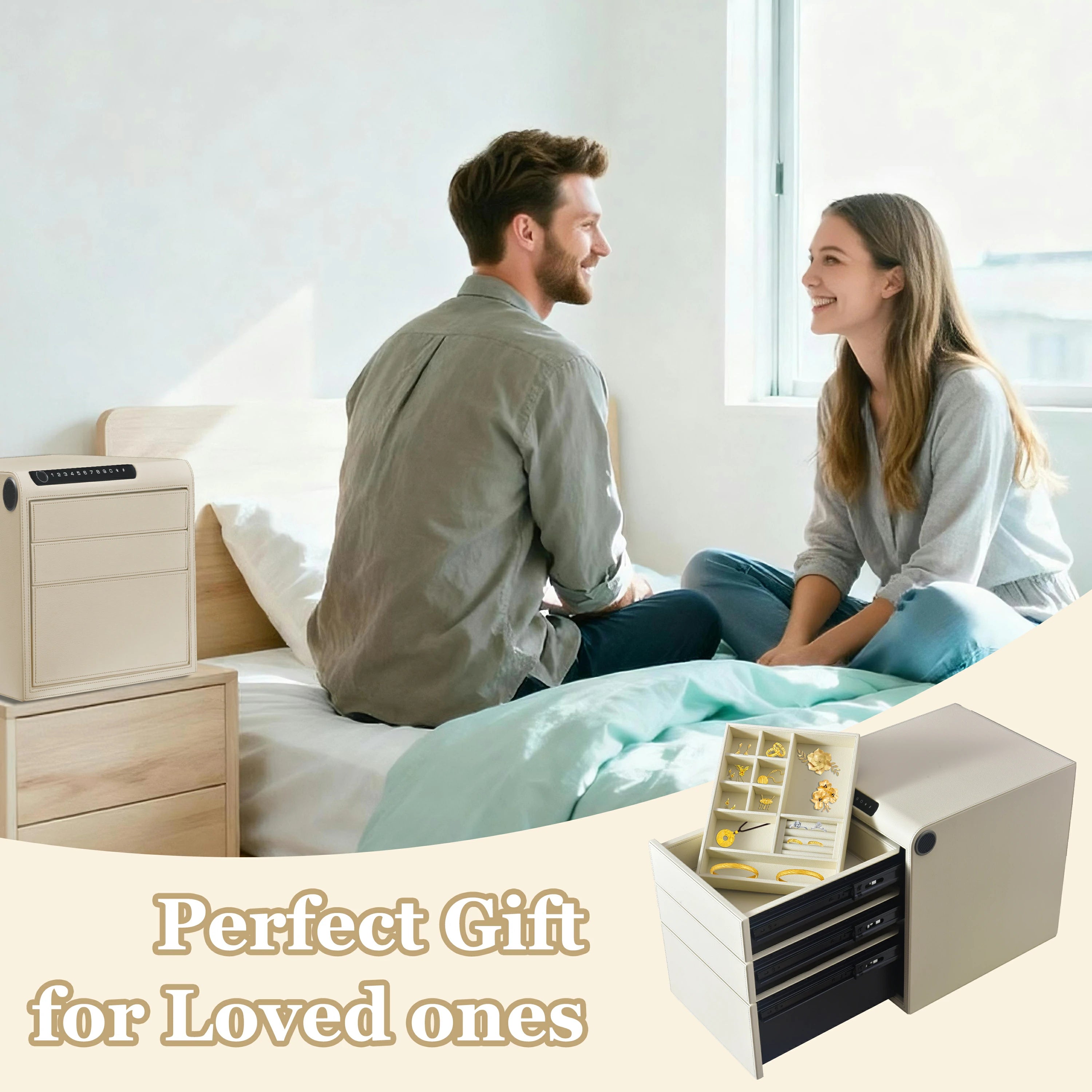 3 Drawers Smart Jewelry Safe Box with Bluetooth, Fingerprint Lock & Auto Open