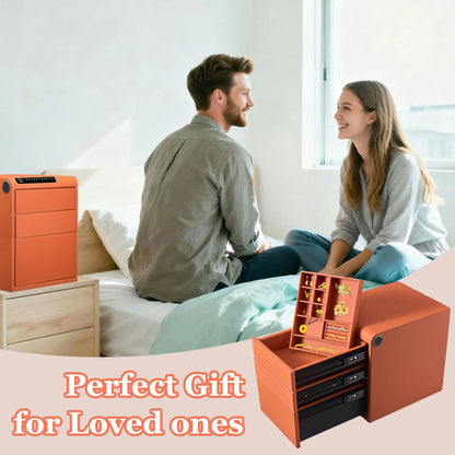 3 Drawers Smart Jewelry Safe Box with Bluetooth, Fingerprint Lock & Auto Open