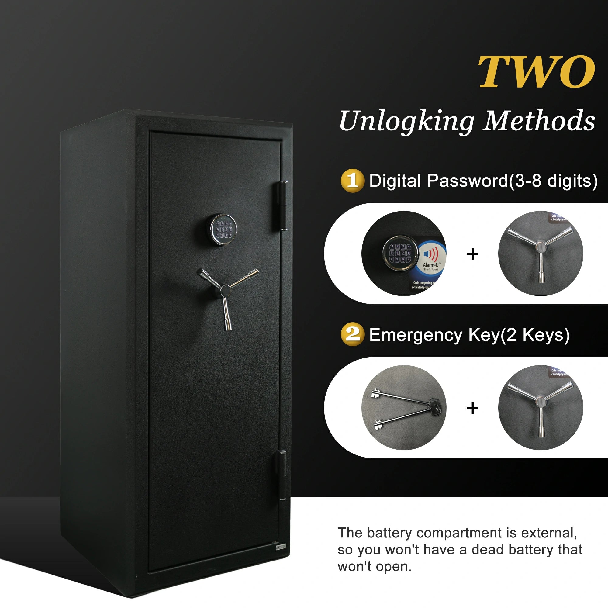 24 Gun Fireproof Safe Cabinet, Electronic Lock, No Assembly