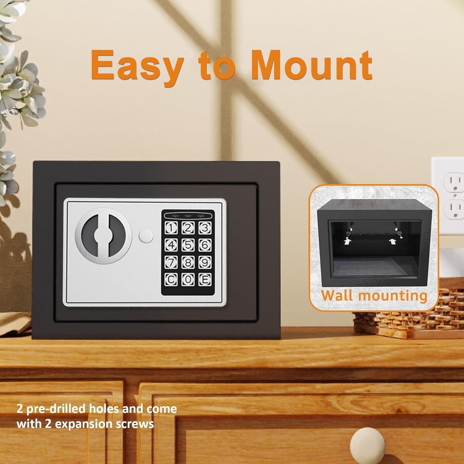 0.24Cu Ft Compact Digital Home Safe with Keypad & Alarm, Steel Lock Box