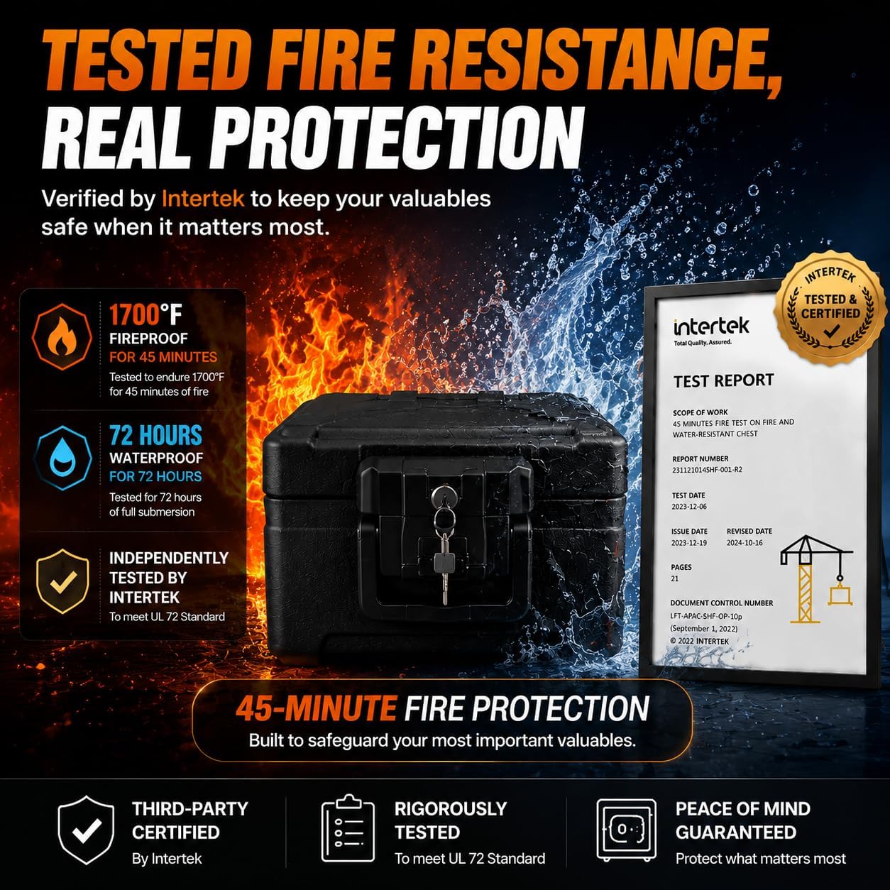 0.57 Cu Fireproof Waterproof Safe Document Portable Box Key Lock and Handle