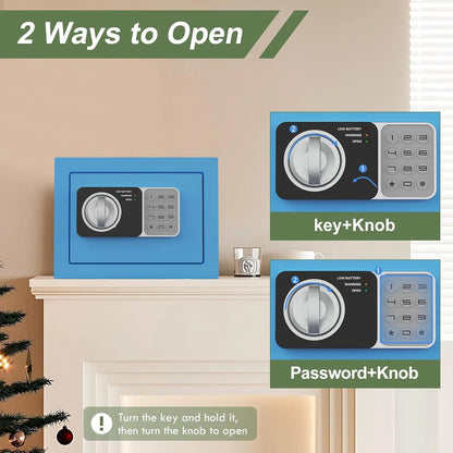 0.24 cu ft Small Electronic Safe Box with Key, Wall or Cabinet Mount