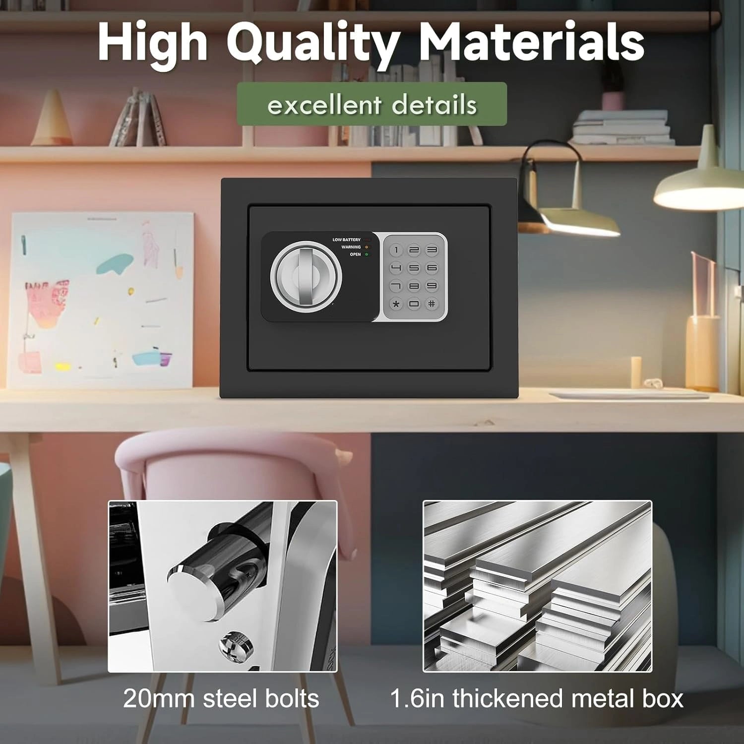 0.24 cu ft Small Electronic Safe Box with Key, Wall or Cabinet Mount