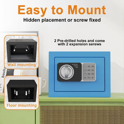 0.24 cu ft Small Electronic Safe Box with Key, Wall or Cabinet Mount