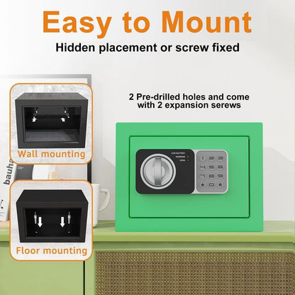 0.24 cu ft Small Electronic Safe Box with Key, Wall or Cabinet Mount