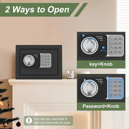 0.24 cu ft Small Electronic Safe Box with Key, Wall or Cabinet Mount