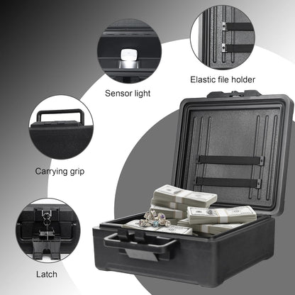 Portable Fireproof Safe Box with Key Lock, LED Light and Strap