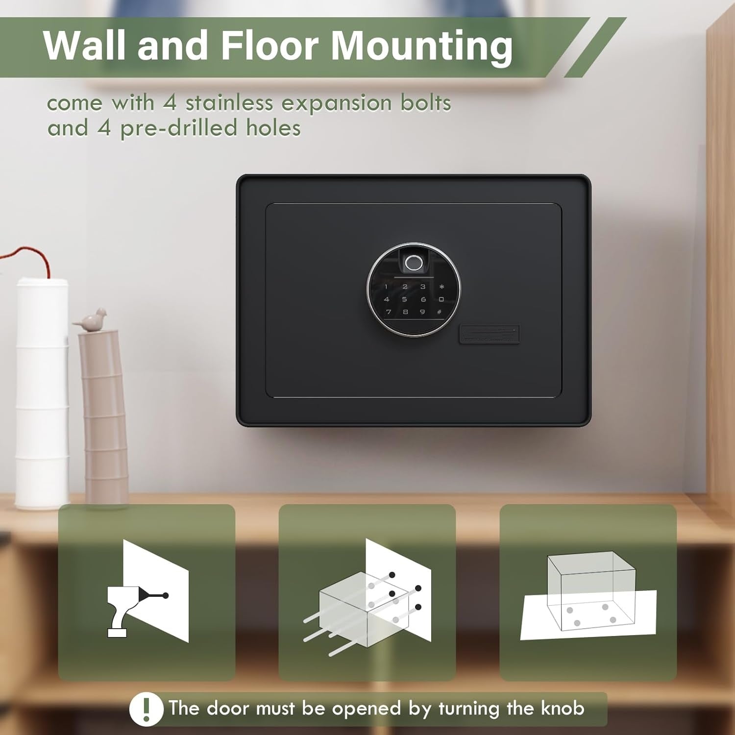 1.2 cu ft Fingerprint Safe Box with Keypad & Key, Removable Shelf