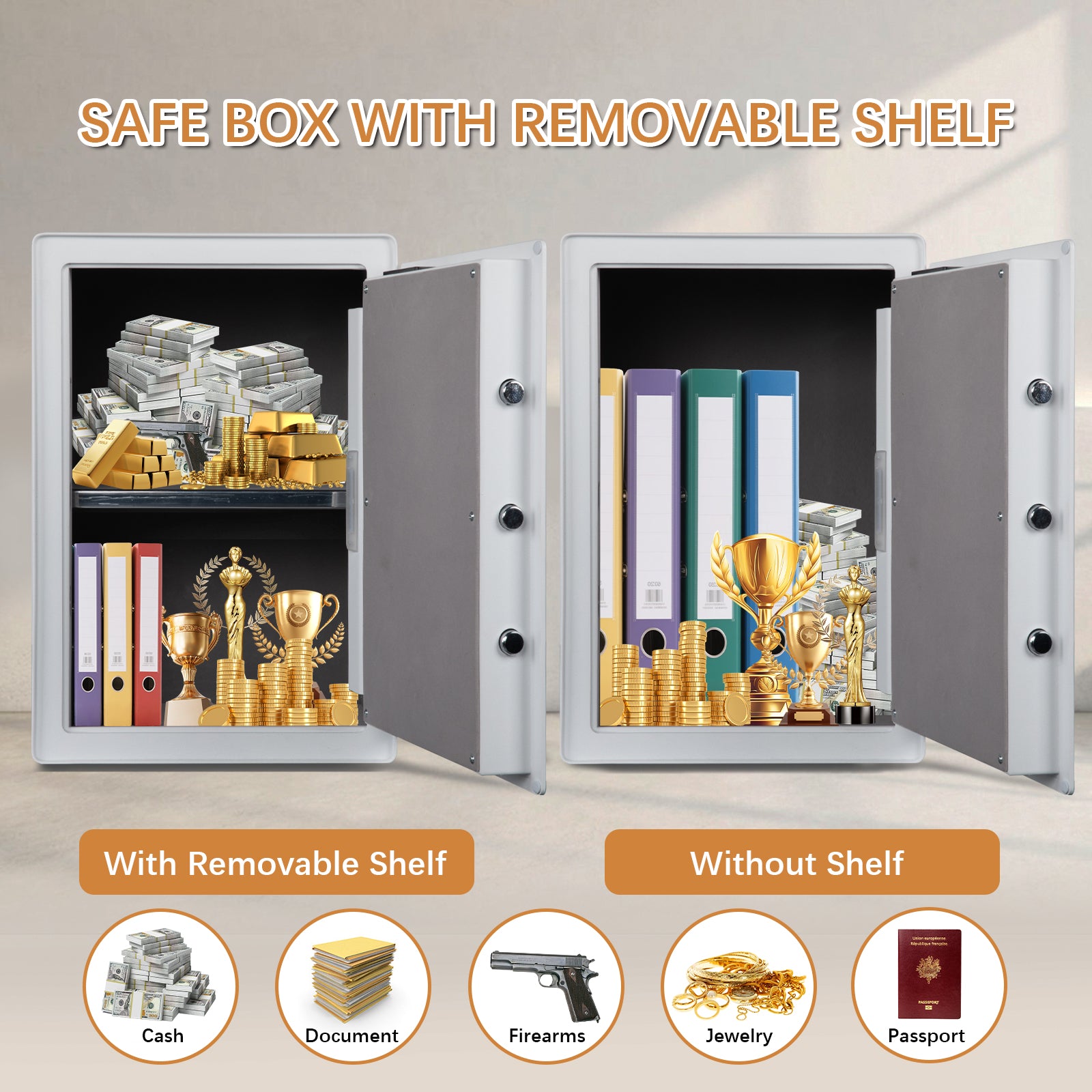 2.0 Cu Ft Fingerprint Home Safe Box with Fireproof Bag, Drawer & Shelf