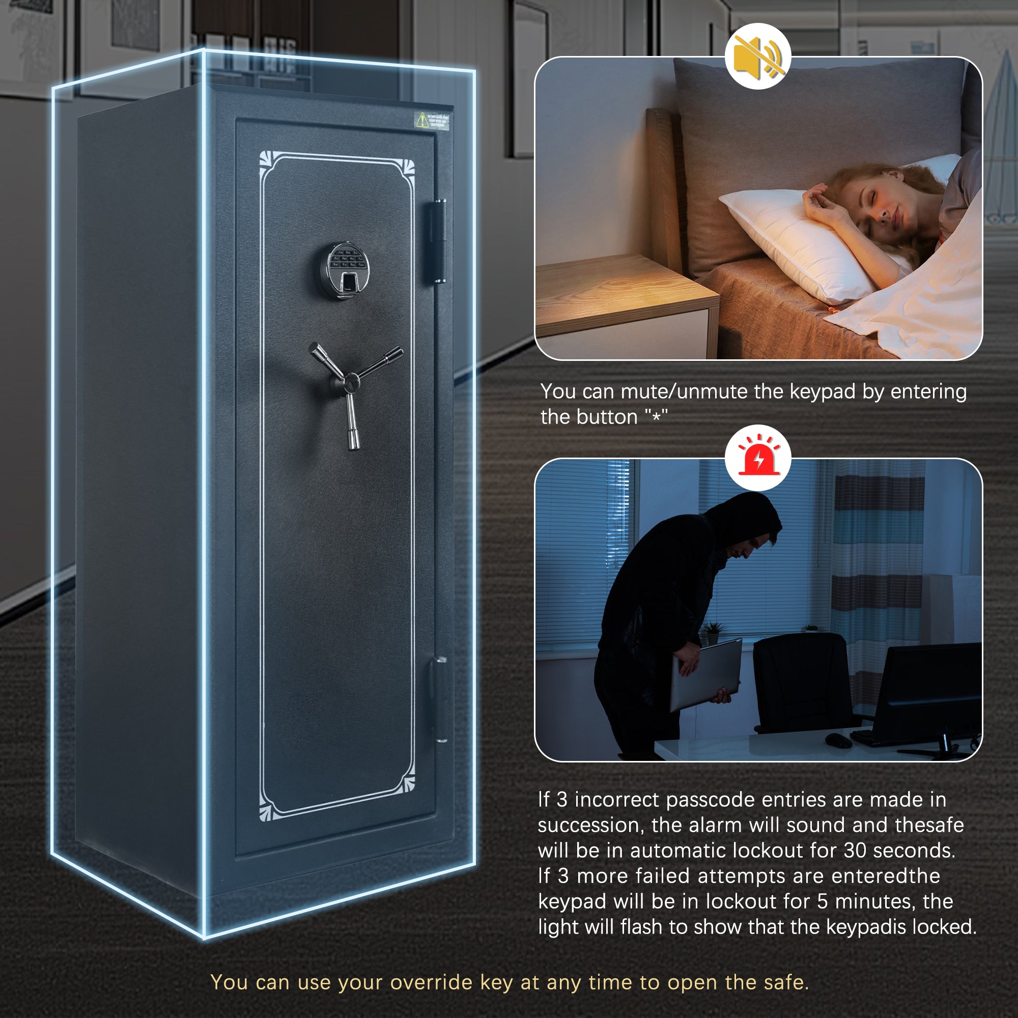 24 Gun Fireproof Safe with Biometric Fingerprint No-Assembly-Required