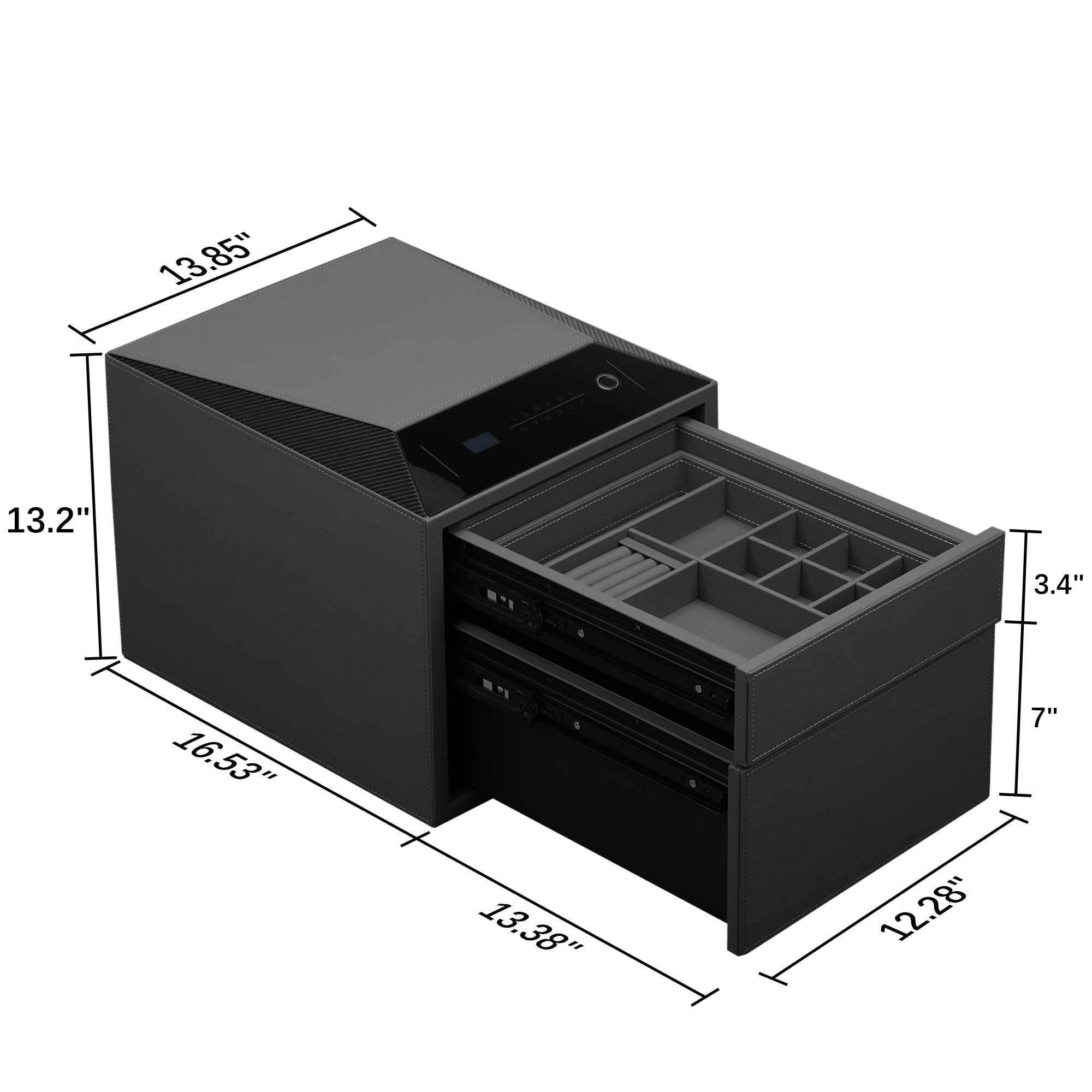 2 Drawers Smart Jewelry Safe Box with Fingerprint, Bluetooth & Auto Open