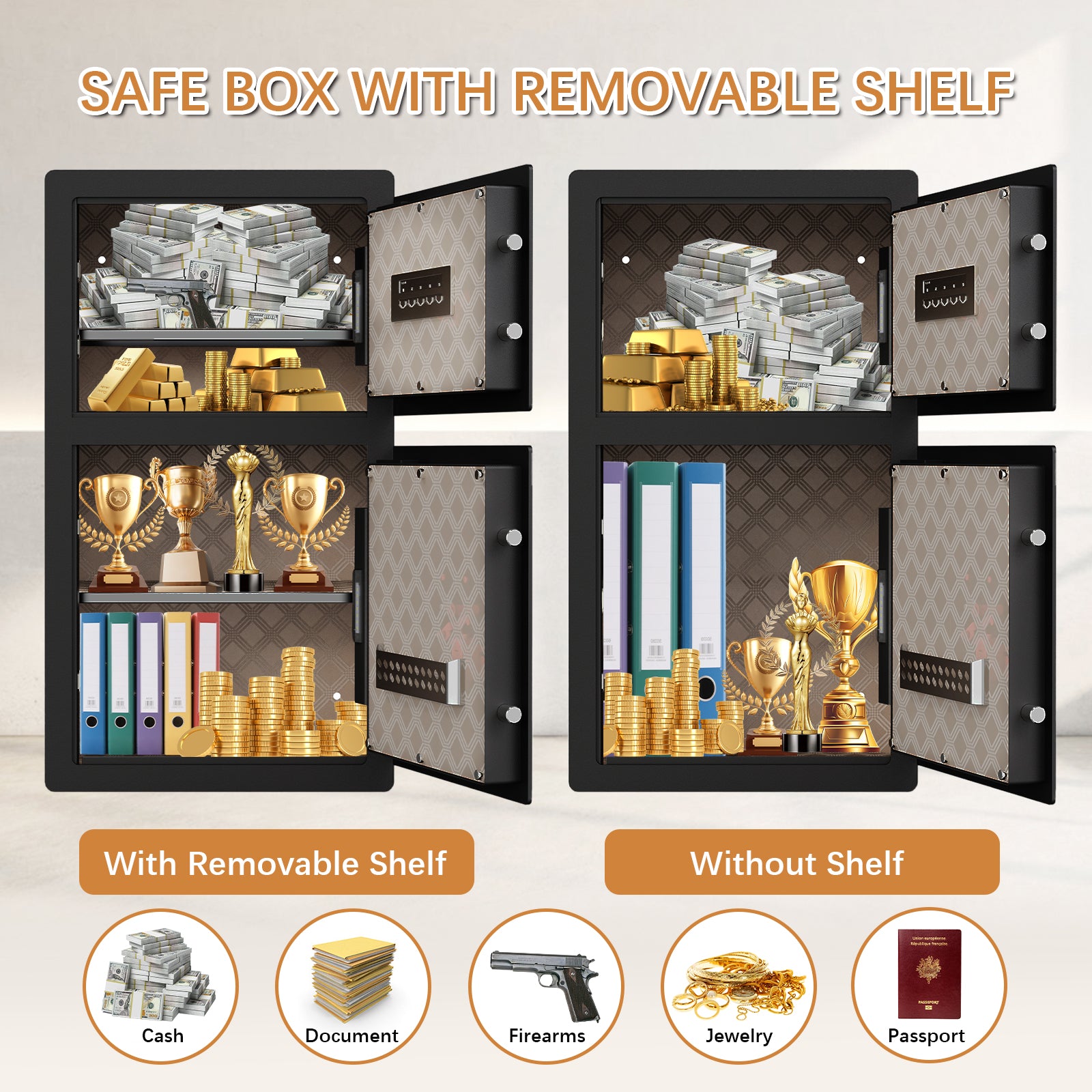 Large 4.9 Cu Ft Home Safe Steel Double Door Fingerprint Digital Lock