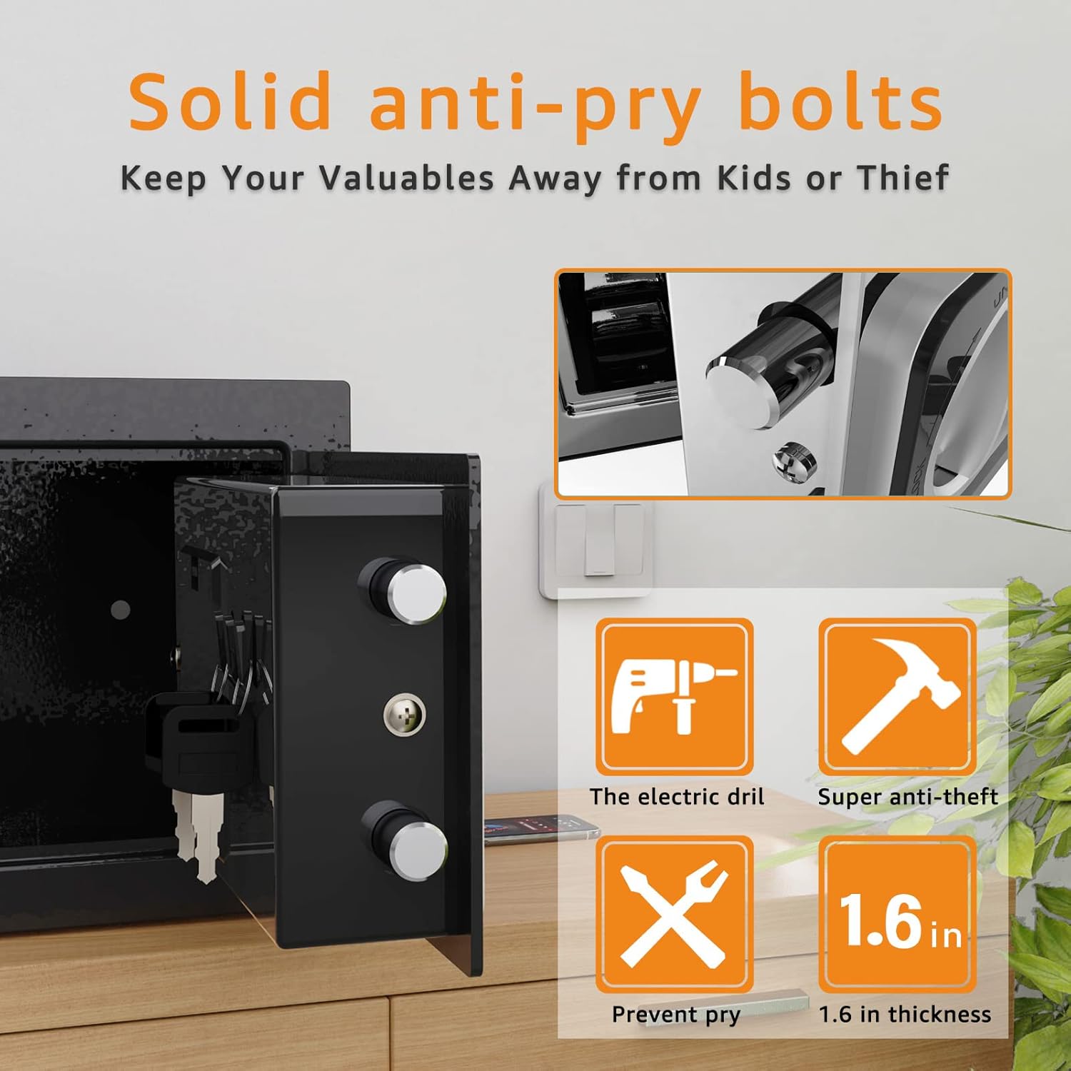 0.23 Cu Ft Small Digital Safe Box with Keypad & Keys, Compact Home Lock Box