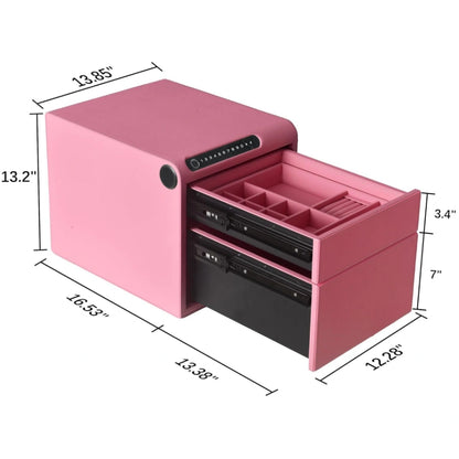 2 Drawers Smart Jewelry Safe Box with Bluetooth, Fingerprint Lock & Auto Open