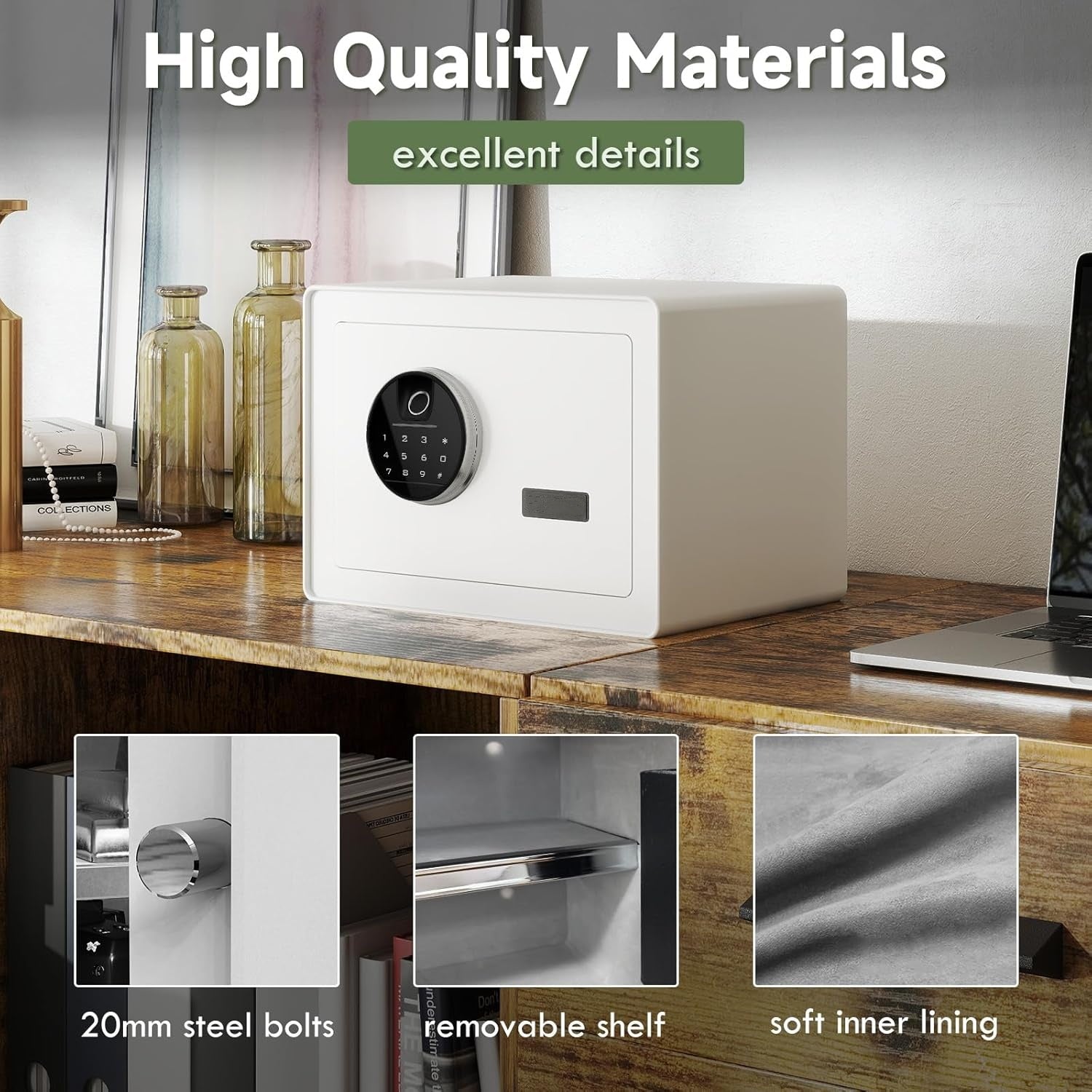 1.2 cu ft Fingerprint Safe Box with Keypad & Key, Removable Shelf