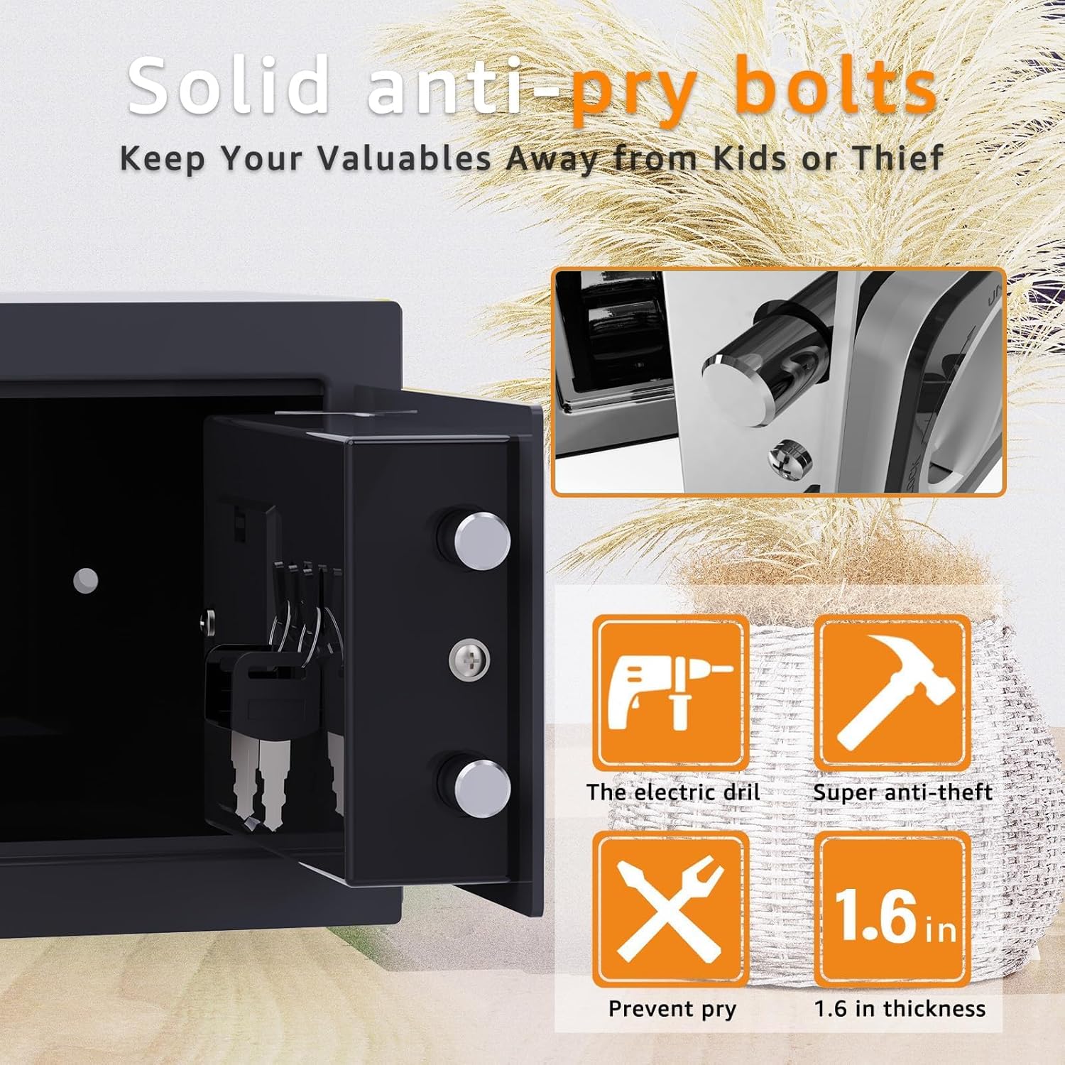 0.24 cu ft Small Electronic Safe Box with Key, Wall or Cabinet Mount