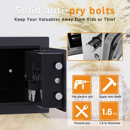 0.24 cu ft Small Electronic Safe Box with Key, Wall or Cabinet Mount