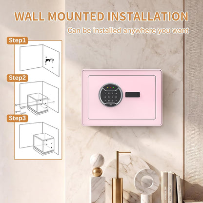 VALINIRT Biometric Home Safe with Fingerprint Keypad, Anti-Pry Design & Alarm, Pink