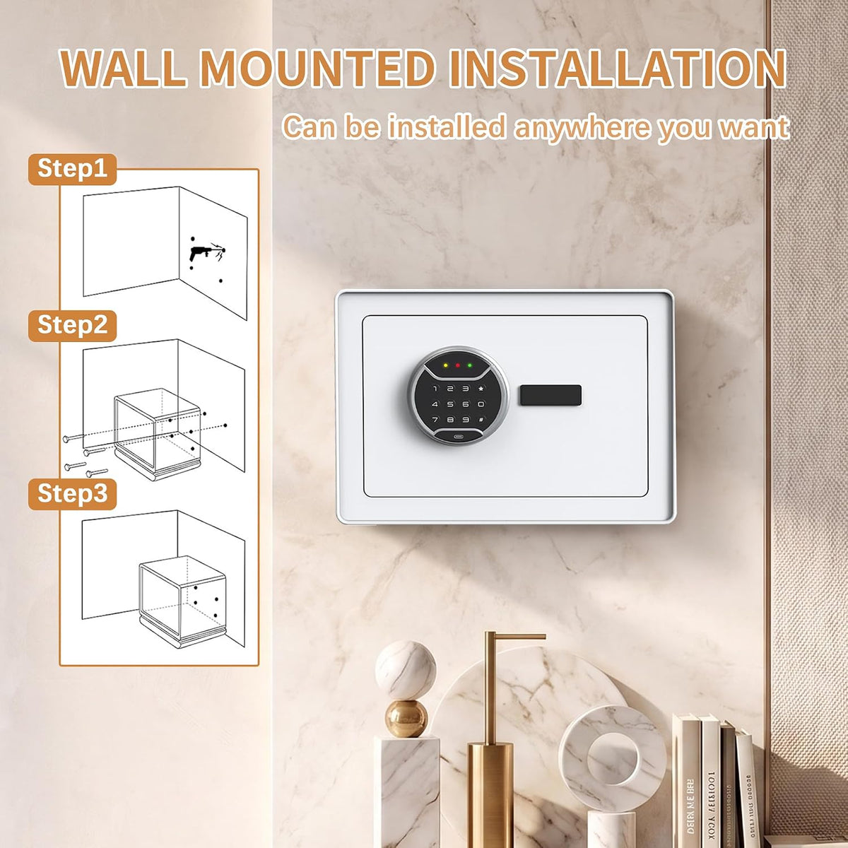 VALINIRT Biometric Home Safe with Fingerprint Keypad, Anti-Pry Design & Alarm, Pink