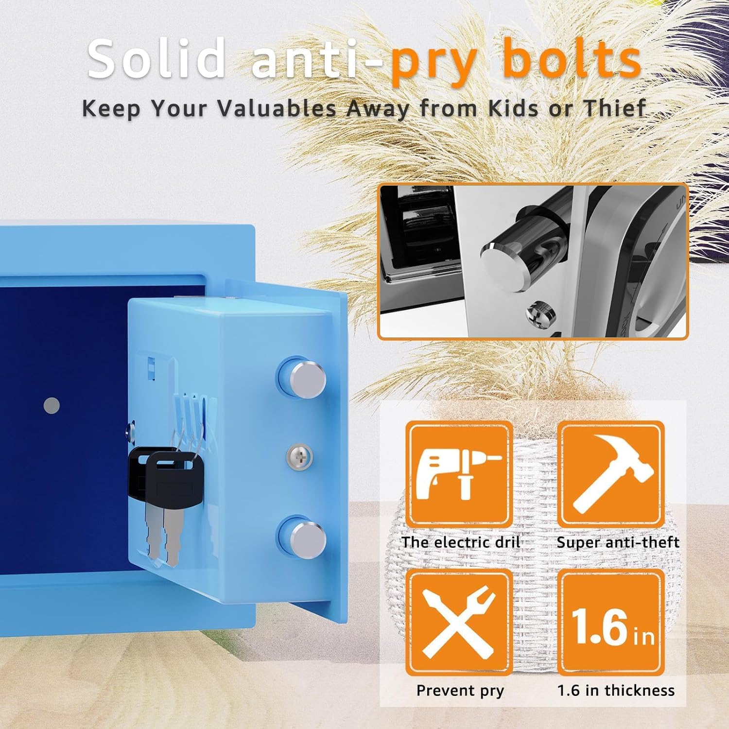 0.24 cu ft Small Electronic Safe Box with Key, Wall or Cabinet Mount