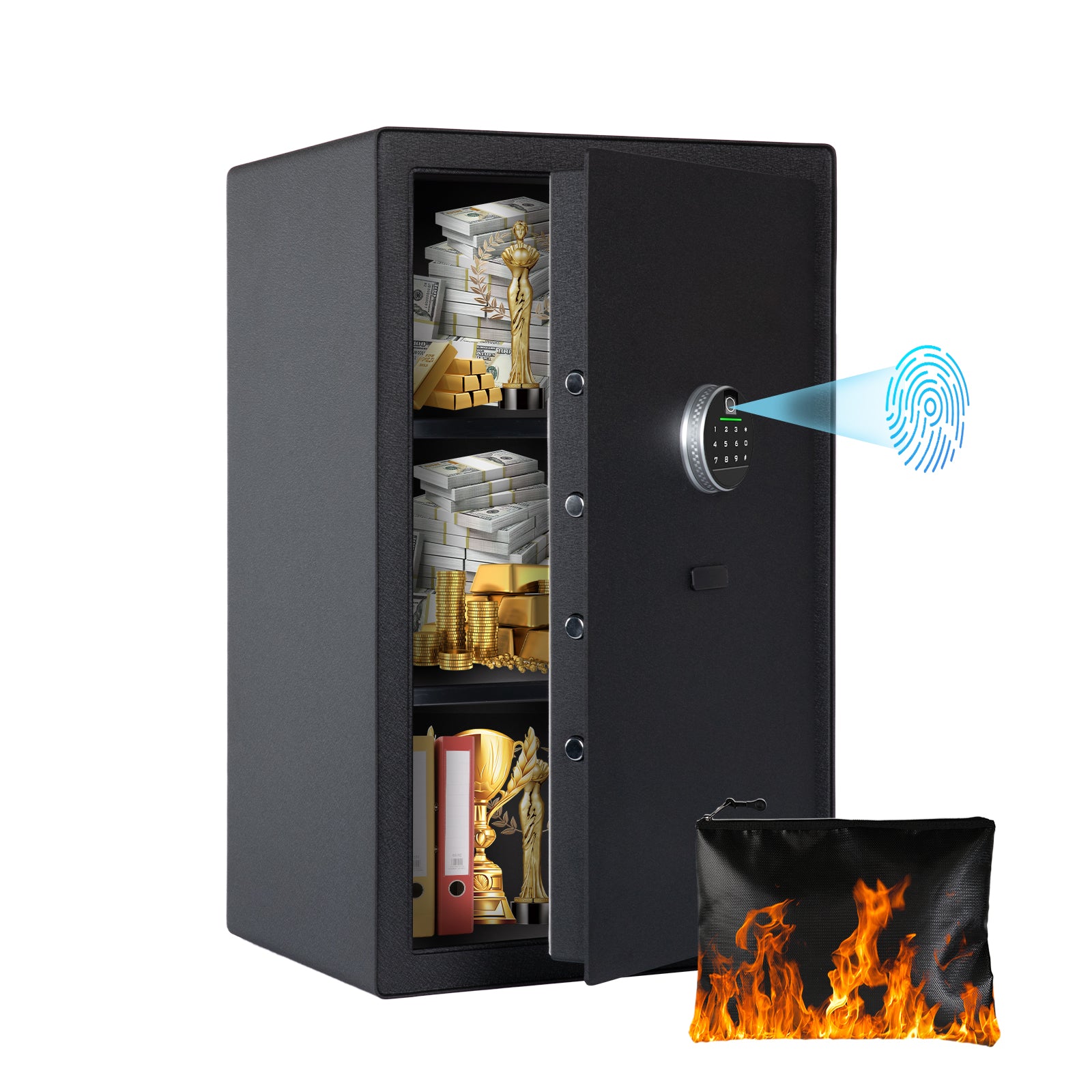 4.7 Cu Ft Fingerprint Home Safe with Fireproof Bag, Drawer & Shelves