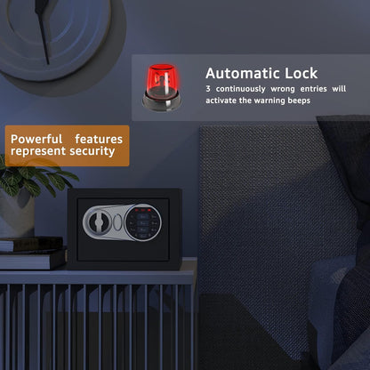 0.23 Cu Ft Small Digital Safe Box with Keypad & Keys, Compact Home Lock Box