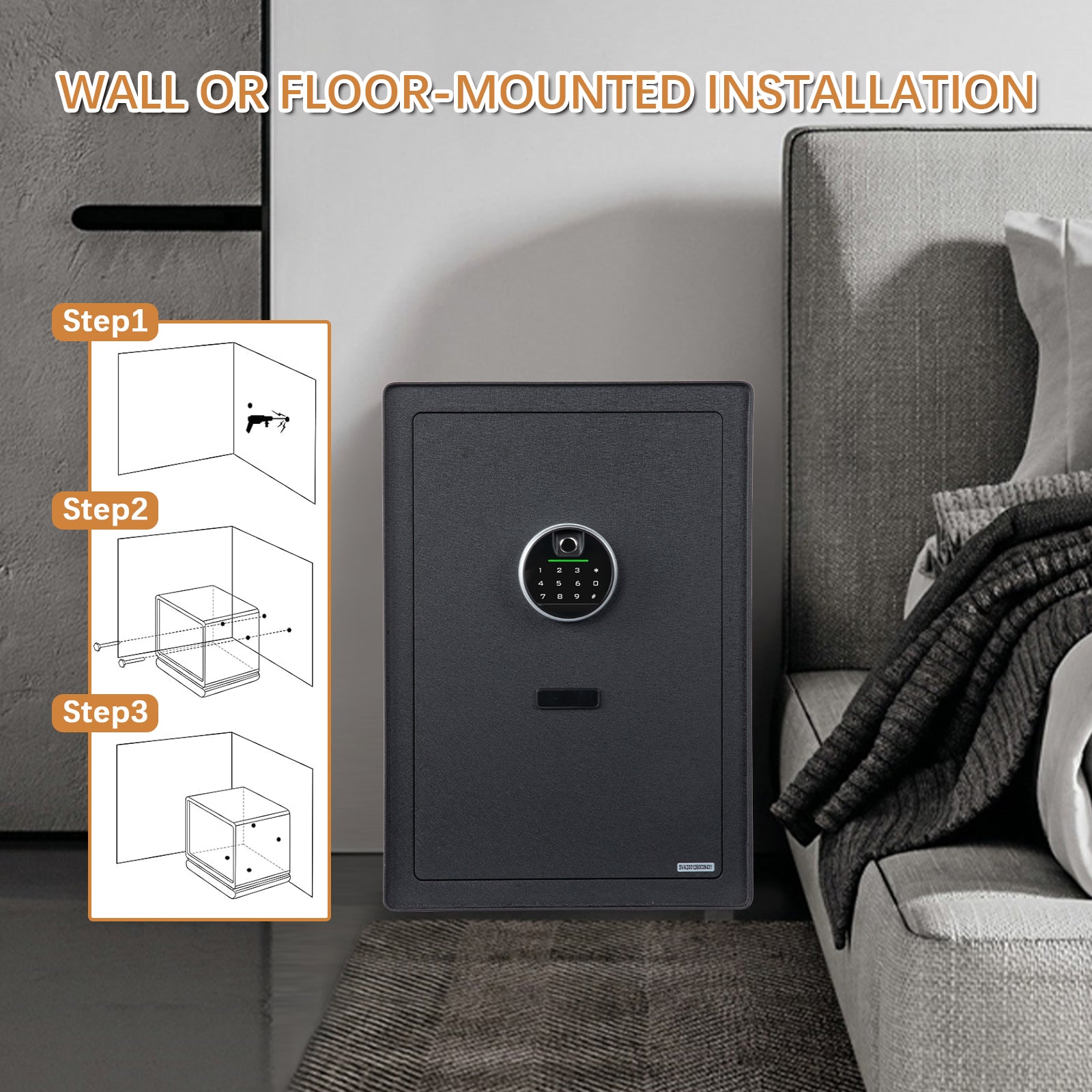 2.0 Cu Ft Fingerprint Home Safe Box with Fireproof Bag, Drawer & Shelf