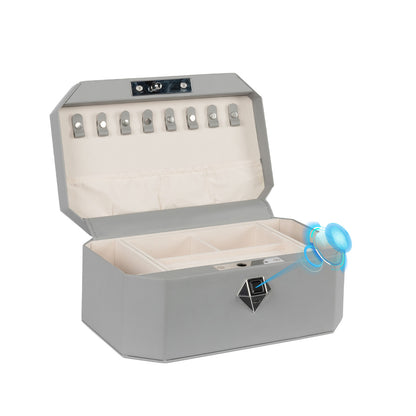 Biometric Fingerprint safe Leather Wrapped Jewelry Box with Lock
