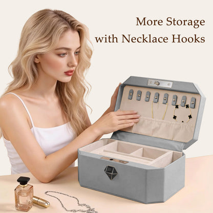 Biometric Fingerprint safe Leather Wrapped Jewelry Box with Lock