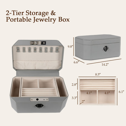 Biometric Fingerprint safe Leather Wrapped Jewelry Box with Lock