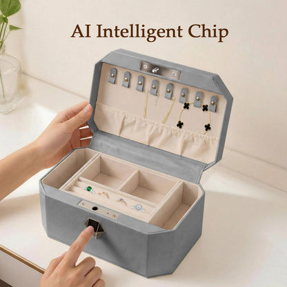 Biometric Fingerprint safe Leather Wrapped Jewelry Box with Lock