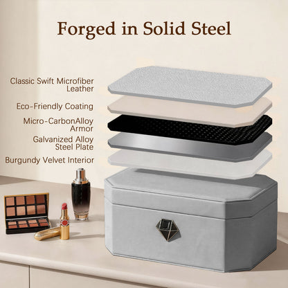 Biometric Fingerprint safe Leather Wrapped Jewelry Box with Lock