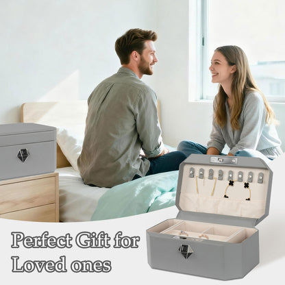 Biometric Fingerprint safe Leather Wrapped Jewelry Box with Lock