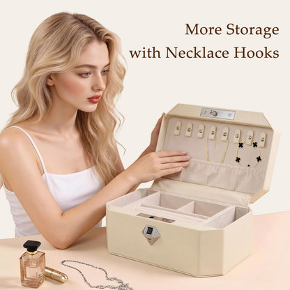 Biometric Fingerprint safe Leather Wrapped Jewelry Box with Lock