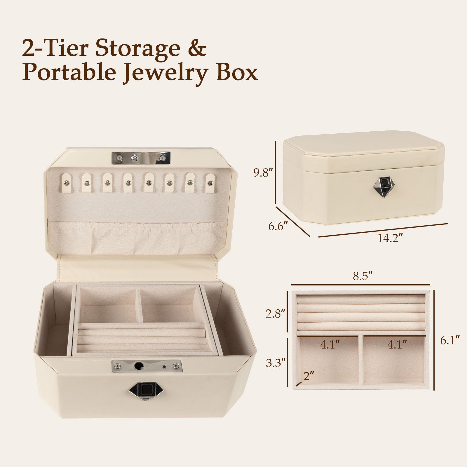 Biometric Fingerprint safe Leather Wrapped Jewelry Box with Lock