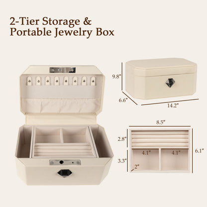Biometric Fingerprint safe Leather Wrapped Jewelry Box with Lock
