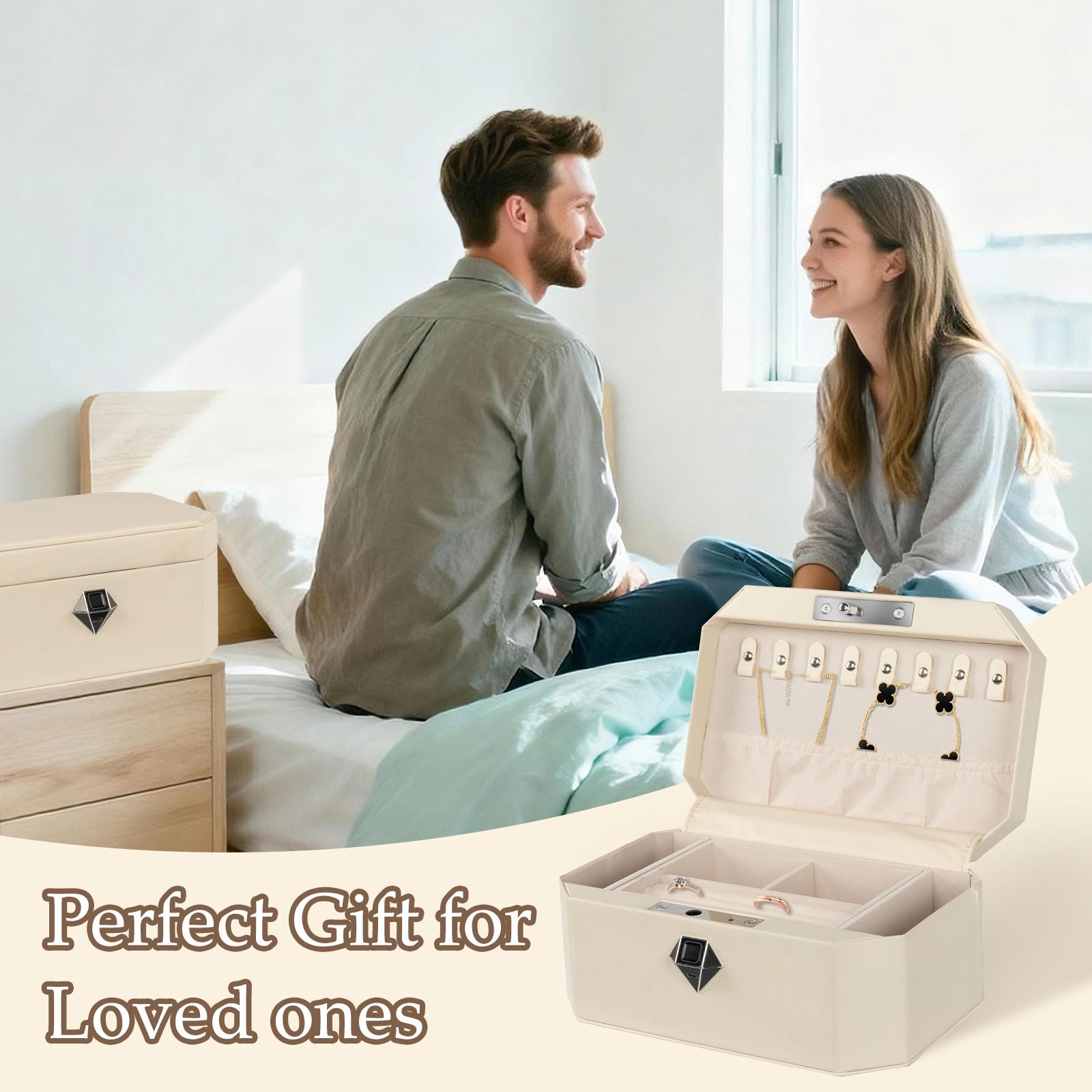 Biometric Fingerprint safe Leather Wrapped Jewelry Box with Lock