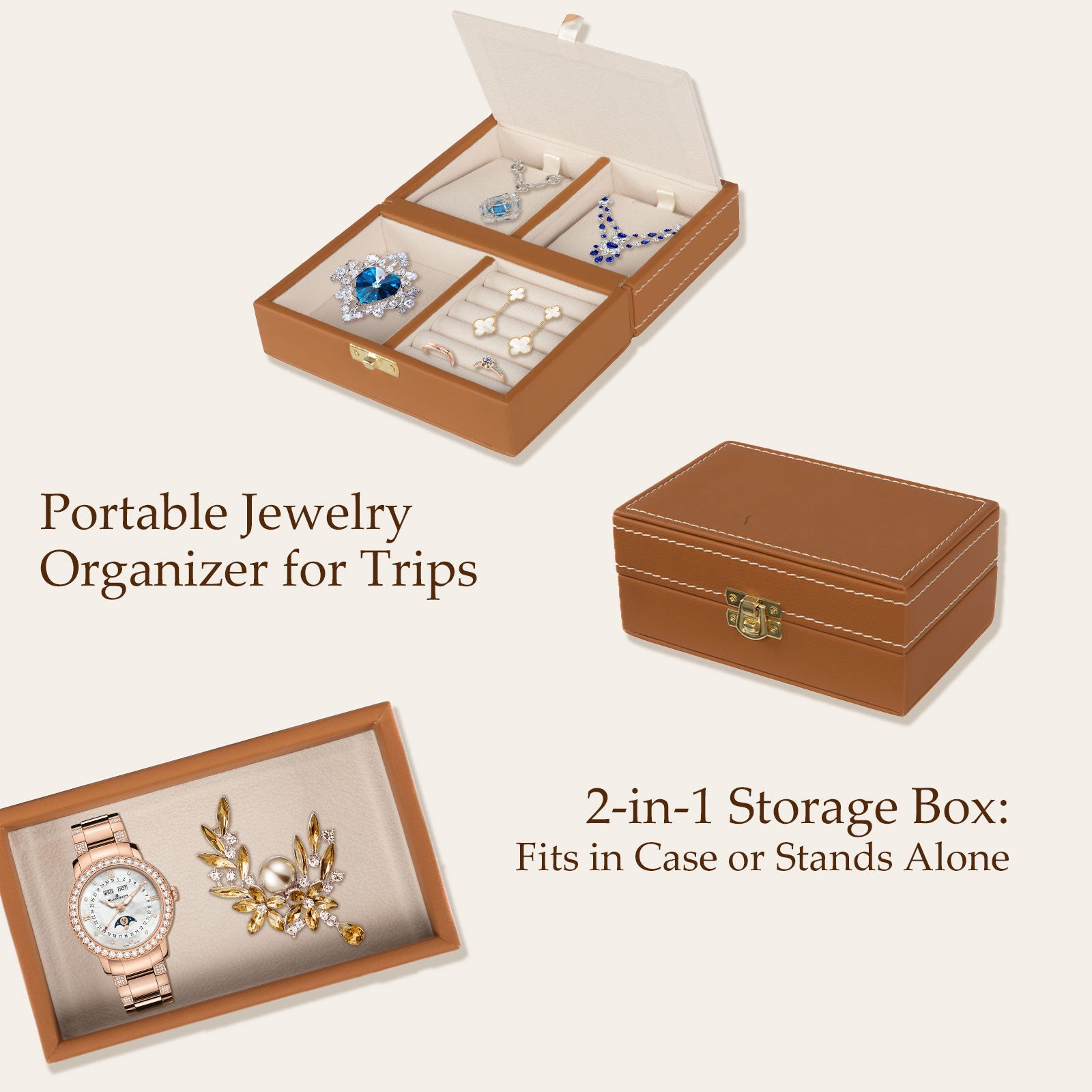Biometric Fingerprint Safe Leather Wrapped Jewelry Box with Lock & Mirror